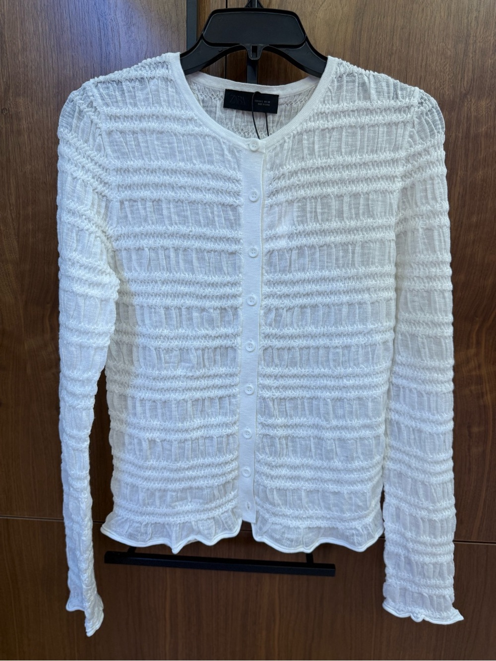 Zara NWT White Textured Semi-Sheer Knit Cardigan Size L